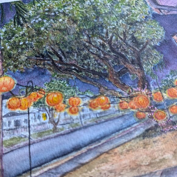 Original Watercolor - Pumpkin Lantern Tree i: Indigo Sky - Painting - Picture 5 of 6